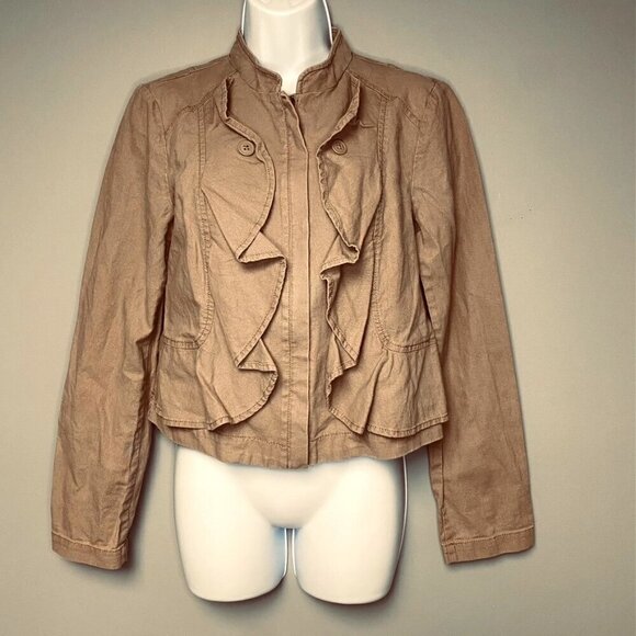 LOFT Jackets & Blazers - Ann Taylor LOFT Linen Crop Ruffle Full Zip Lightweight Tan Jacket Women's Size S
